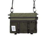 Topo Designs Mountain Accessory crossbody Shoulder Bag in "Olive" green lightweight recycled nylon.