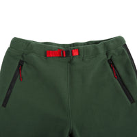 General detail shot of fleece pants waist in forest.