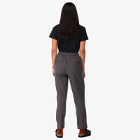 Topo Designs Women's Lightweight Tech Pants in "charcoal" gray on model back