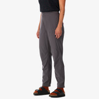 Topo Designs Women's Lightweight Tech Pants in "charcoal" gray on model front.