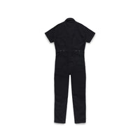 Back of Topo Designs Women's Dirt Coverall 100% organic cotton short sleeve jumpsuit in "black"