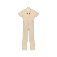 Topo Designs Women's Dirt Coverall 100% organic cotton short sleeve jumpsuit in "sand" white