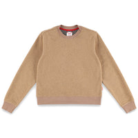 Topo Designs Women's Global Sweater recycled Italian wool crewneck pullover in "Camel" brown