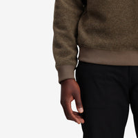 General shot of Topo Designs Men's Global pullover Sweater recycled washable Italian wool in "Desert Palm"