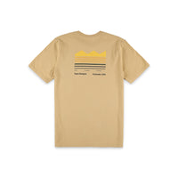 Back of Topo Designs Men's Strata Map 100% organic cotton graphic t-shirt in "Tan" brown.