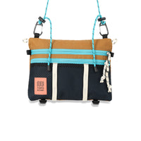 Topo Designs Mountain Accessory crossbody Shoulder Bag in brown "Khaki / Pond Blue" lightweight recycled nylon.