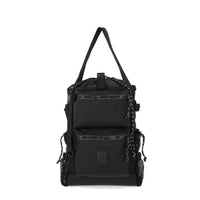 Topo Designs River Bag cinch top tote backpack with mesh sides in "Black" recycled nylon.