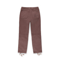 Back pockets on Topo Designs Women's Dirt Pants sustainable 100% organic cotton drawstring in "Peppercorn" brown.
