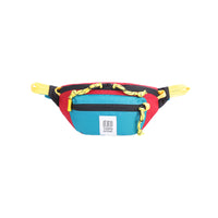 Topo Designs Mountain Waist Pack in lightweight recycled "Red / Turquoise" nylon.